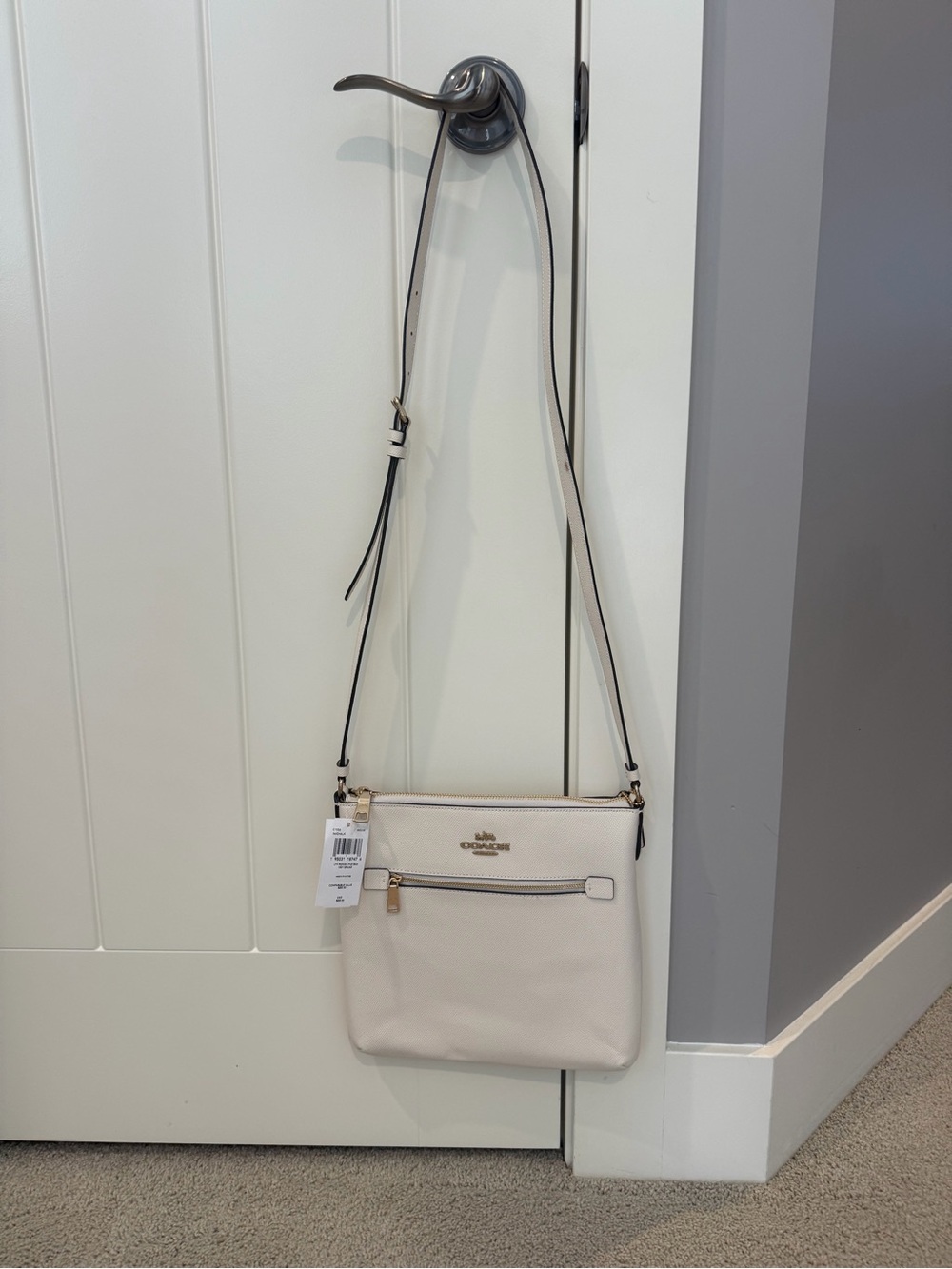 Coach Chalk Pebble Leather Crossbody with Gold Hardware